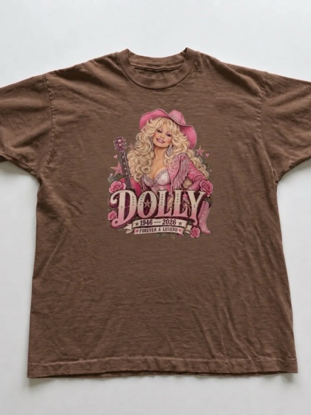 Gildan Brown Tee with Pink Dolly Graphic